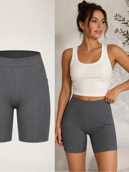 Legoe Heritage Pants - LÉGOE Heritage | Gray Ribbed Biker Shorts High Waisted Minimalist Size 1 (M 4–6)